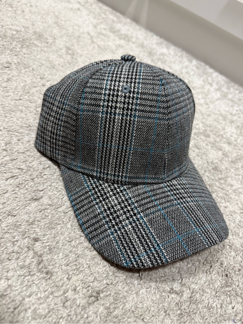 Plaid Grey Black & Blue Baseball Cap
